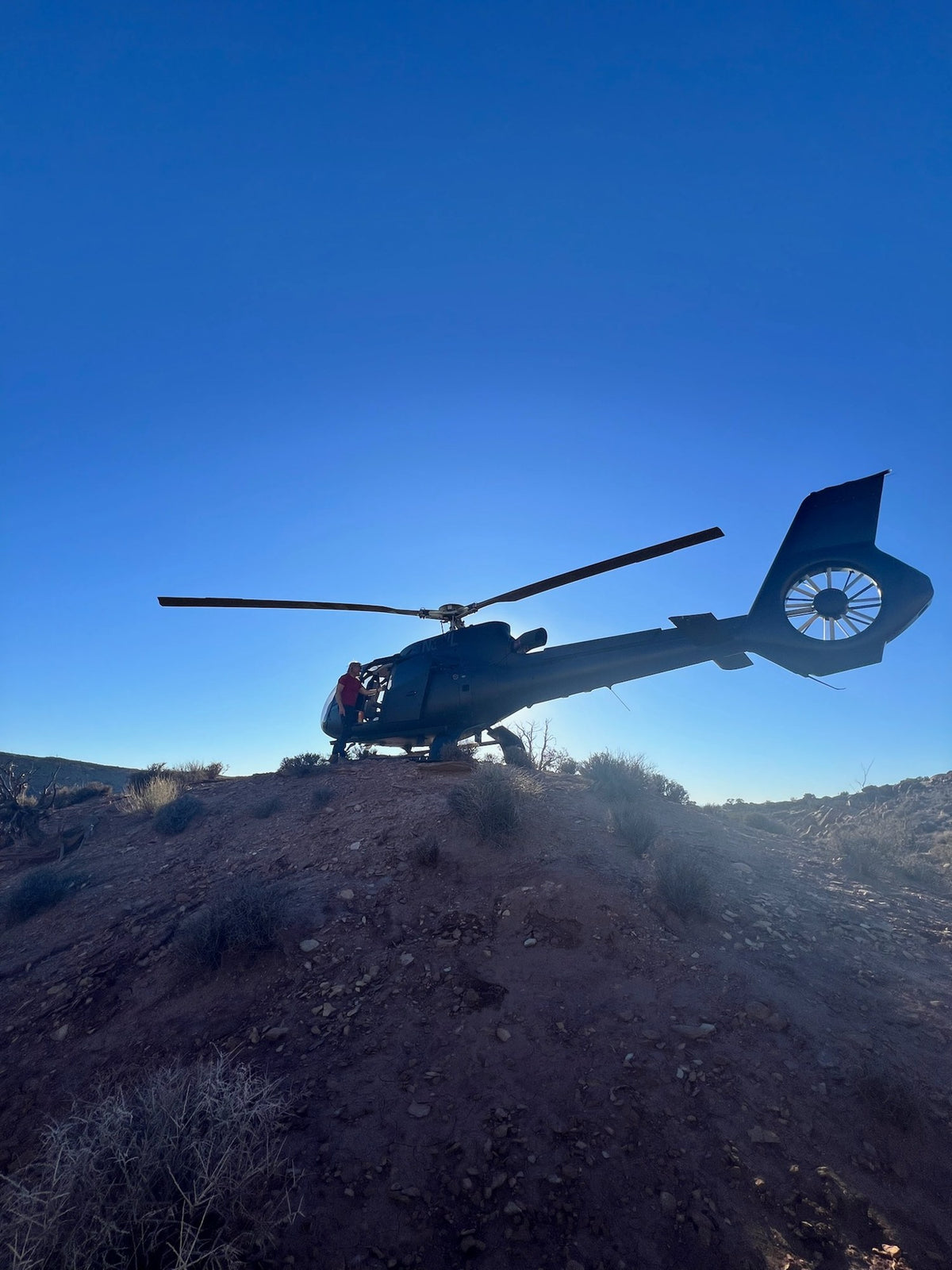 Helicopter on a ridge